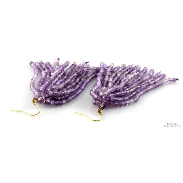Natural Amethyst Beaded Tassel Earrings - 14K Gold Hooks