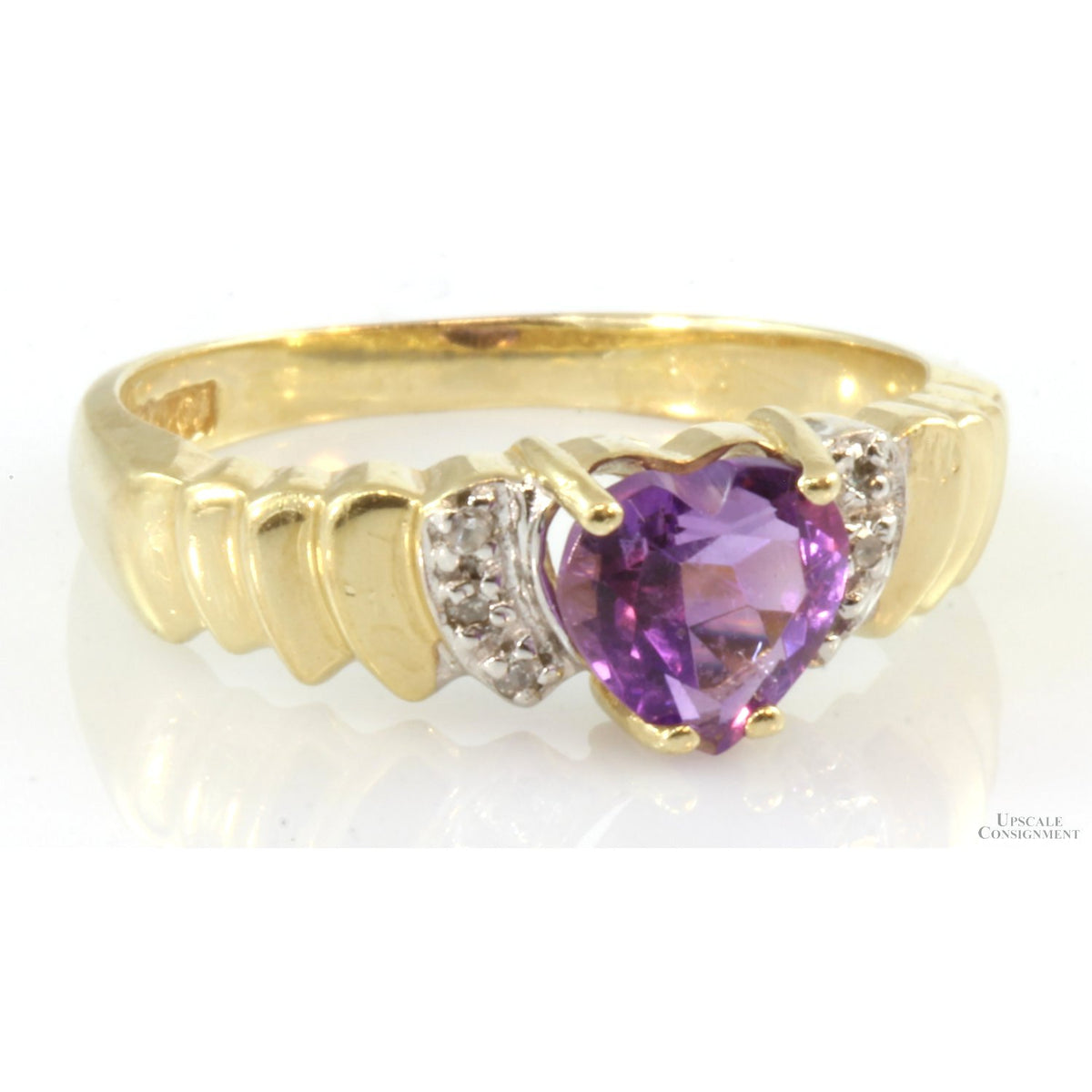 Heart Shape Amethyst & .02ctw Diamond 10K Gold  Ring